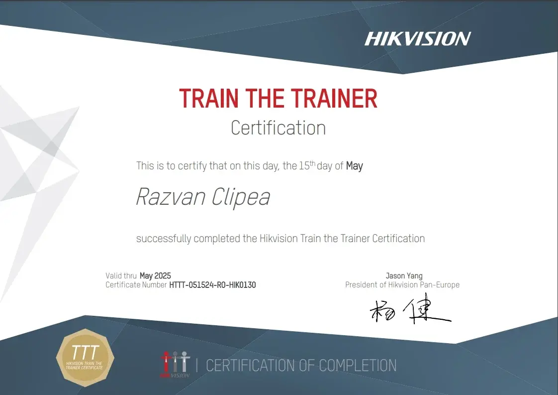 Certificat Hikvision Train the Trainer — Răzvan Clipea