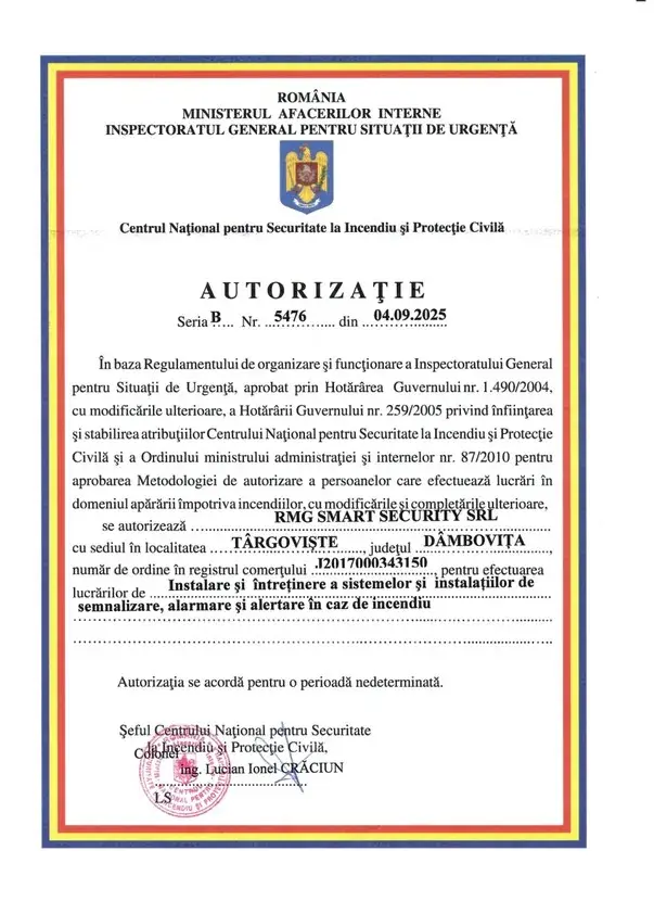 Instalare și întreținere sisteme de detectare incendiu B 5476